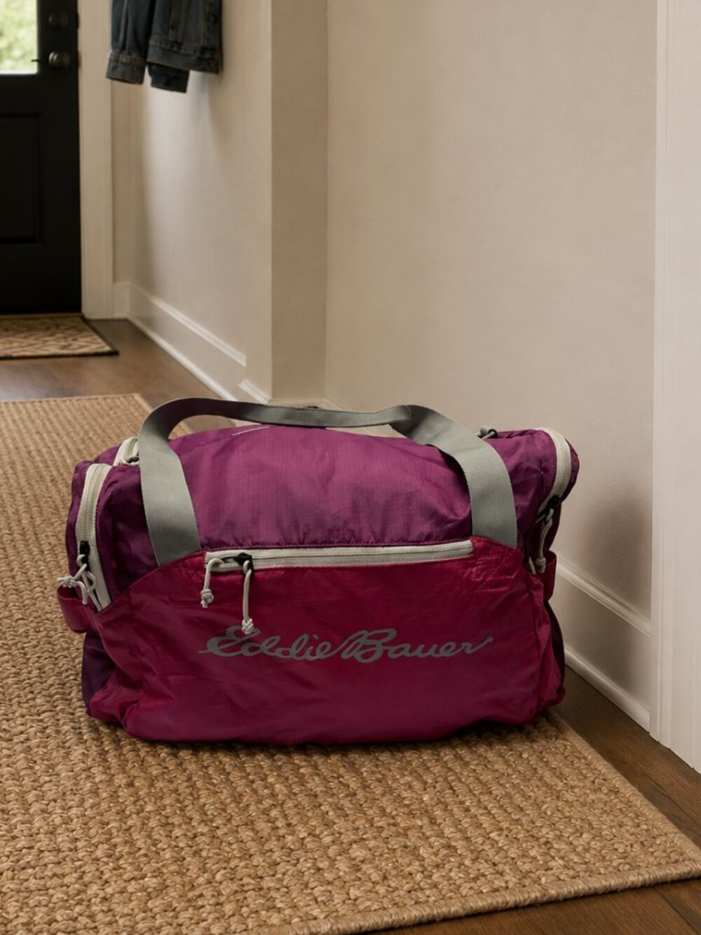 Eddie Bauer Stowaway Duffle Bag Packable Travel Gym Carry On pink purple